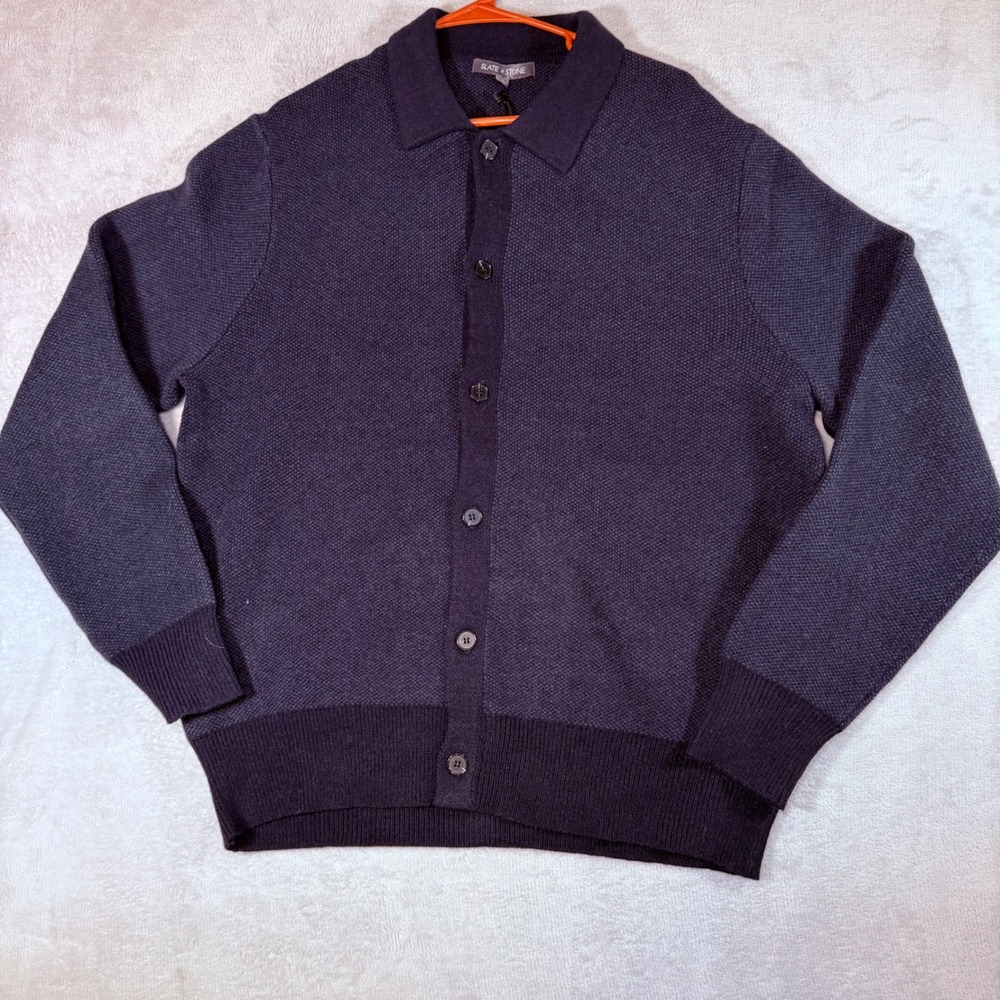 Slate & Stone Mens Dark Blue Button‎ Up Sweater Cardigan S3SWT30551 NWT Large